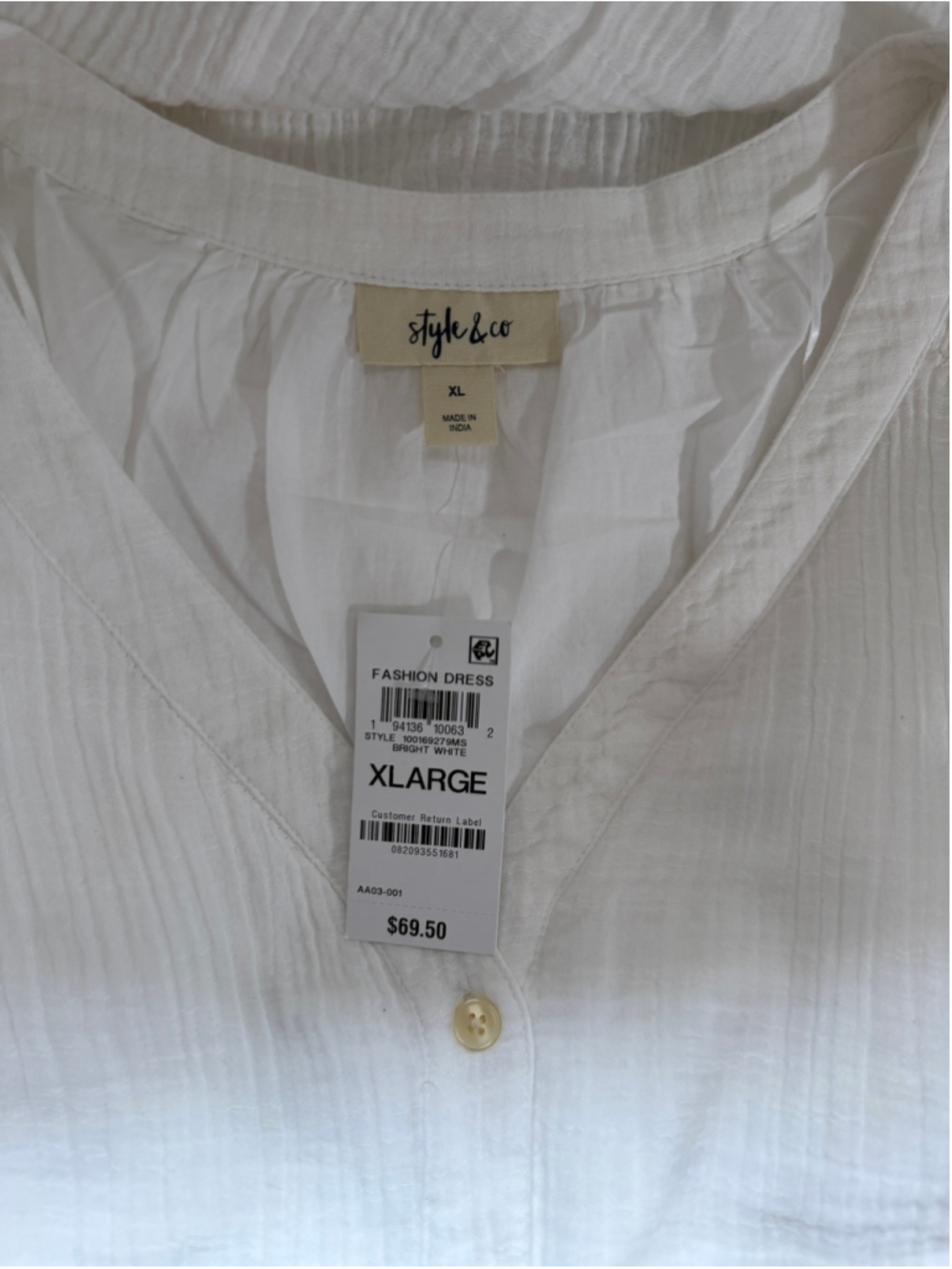 Style & Co. Size XL White Tiered 100% Cotton Button Front Maxi Dress NWT - Picture 4 of 4